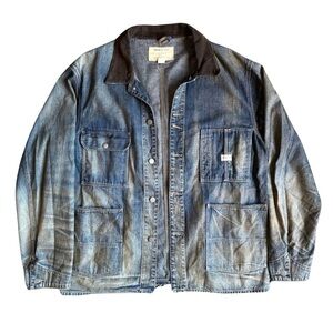 RRL Men’s XXL Denim Chore Jacket Corduroy Collar Bluevale Wash Red Cast Pockets‎